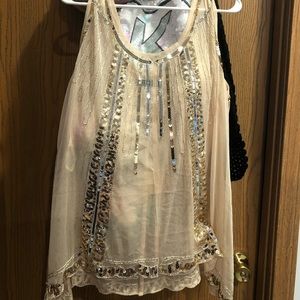 Sheer Cream Sequin Tank